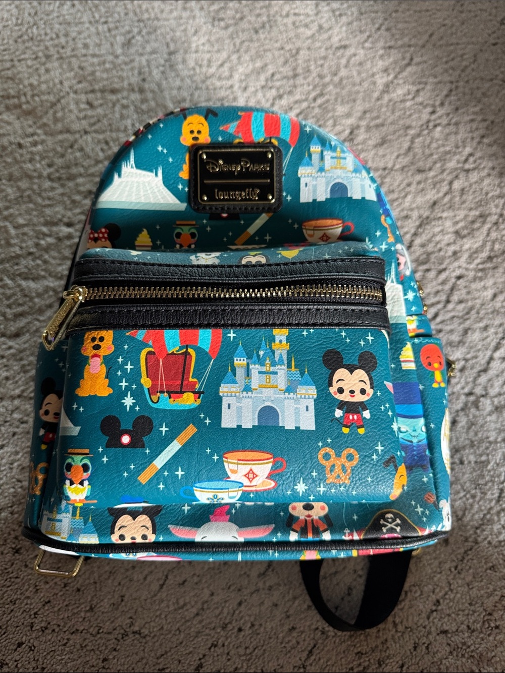 Loungefly Teal Disney Parks Tsum Tsum Mini Backpack with Gold Hardware